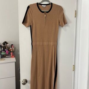 Reiss Tan Midi Dress with Black Trim